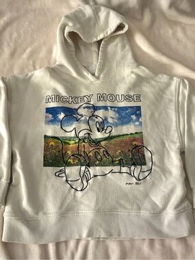 Zara x Disney Mickey Mouse Hoodie Kids Size 8 White Graphic Sweatshirt
